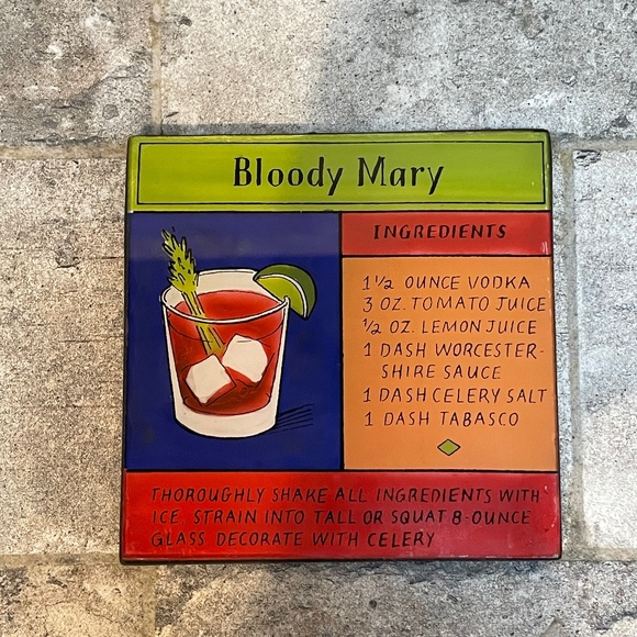 ❤️ CRATE & BARREL PAINTED GLASS DRINK RECIPE COASTERS SET OF 4 NEW - Picture 7 of 9